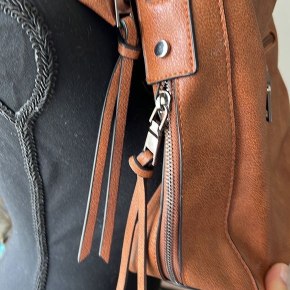 Cognac Leather Hobo Bag with Tassel Detail - Picture 5 of 7